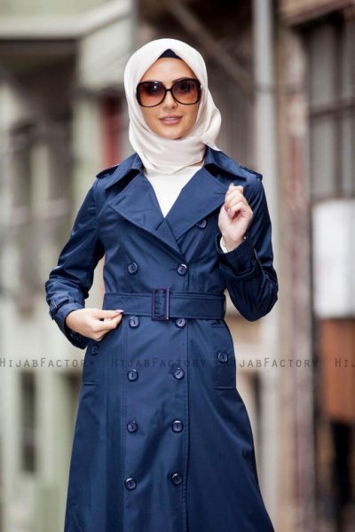 Nevin Marinblå Trenchcoat Miss Cazibe 280597-2