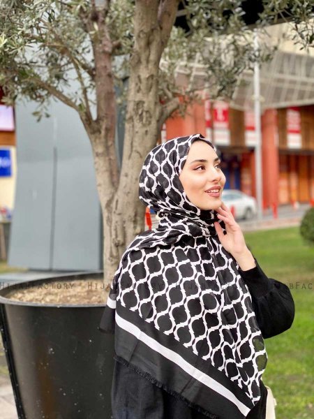 Nona - Hijab A Motifs En Coton Noir - Mirach