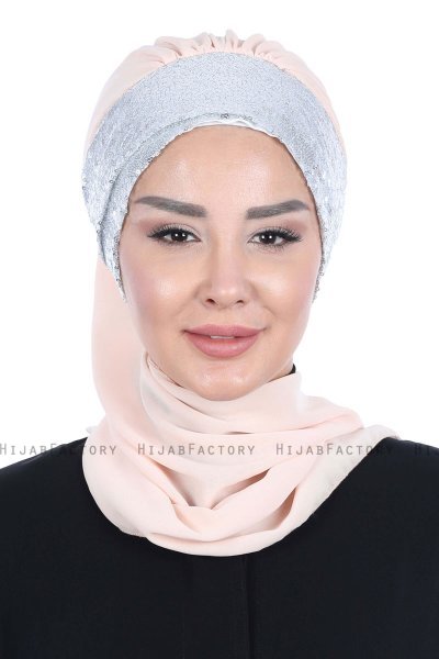 Olga - Hijab Pratique Beige & Argent