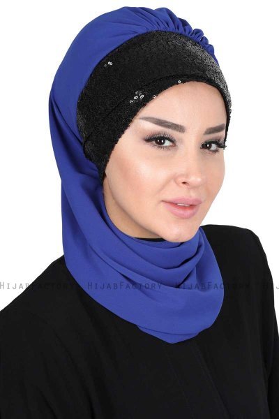 Olga - Hijab Pratique Bleu & Noir