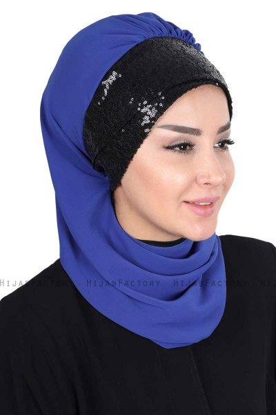 Olga - Hijab Pratique Bleu & Noir