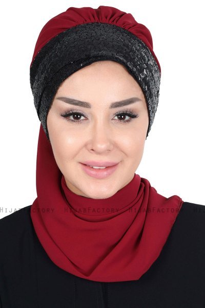 Olga - Hijab Pratique Bordeaux & Noir