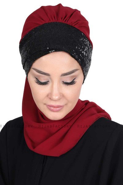 Olga - Hijab Pratique Bordeaux & Noir