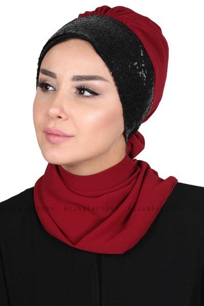 Olga - Hijab Pratique Bordeaux & Noir