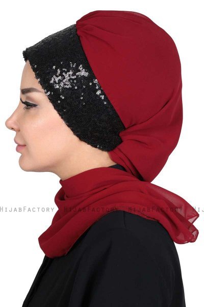 Olga - Hijab Pratique Bordeaux & Noir