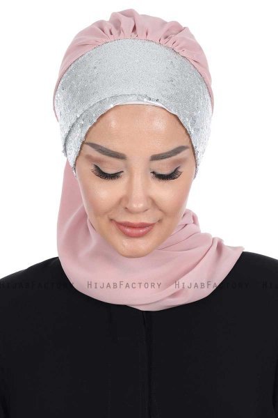 Olga - Hijab Pratique Vieux Rose & Argent