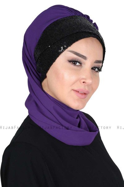 Olga - Hijab Pratique Violet & Noir