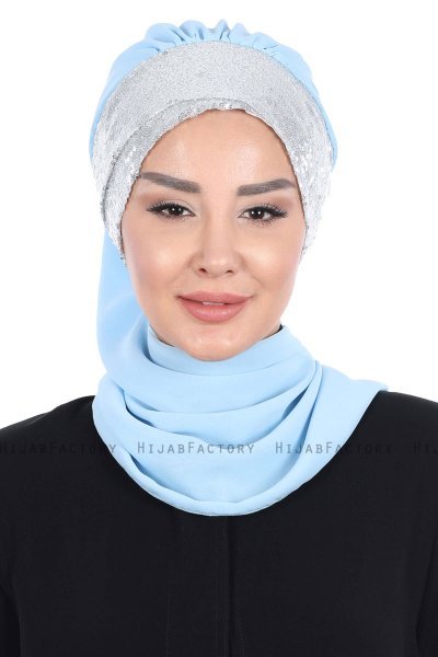 Olga - Hijab Pratique Bleu Clair & Argent