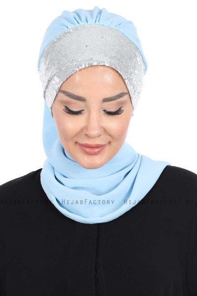 Olga - Hijab Pratique Bleu Clair & Argent