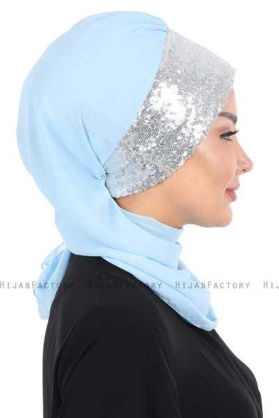 Olga - Hijab Pratique Bleu Clair & Argent