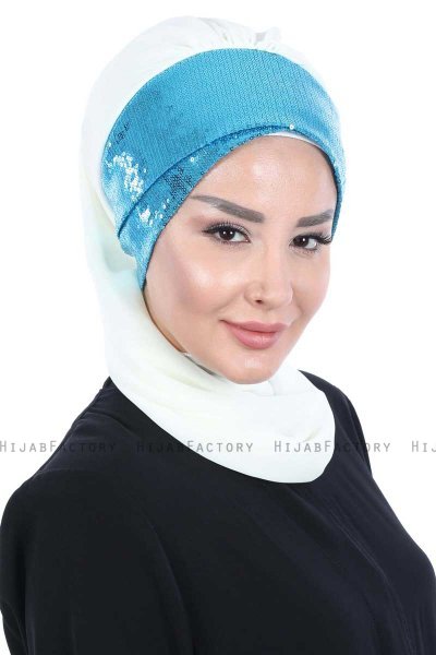 Olga - Hijab Pratique Blanc Cassé & Bleu