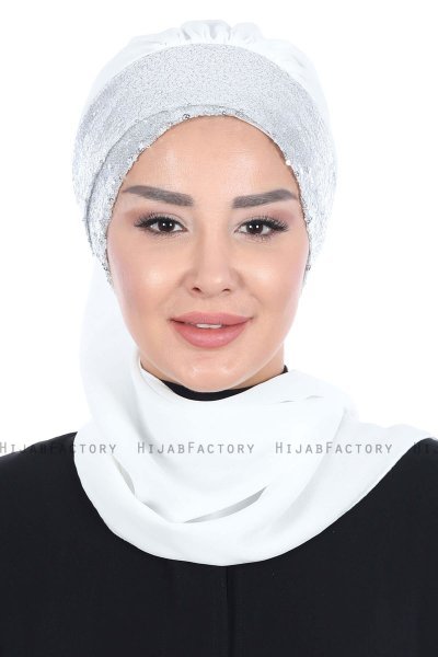 Olga - Hijab Pratique Blanc Cassé & Argent