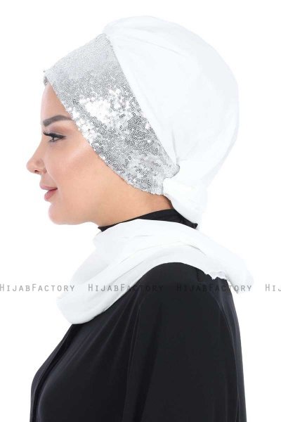 Olga - Hijab Pratique Blanc Cassé & Argent