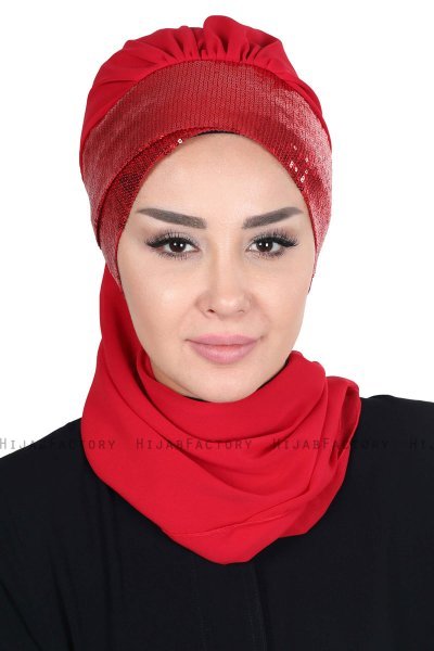 Olga - Hijab Pratique Rouge & Rouge