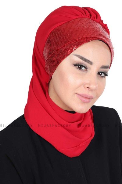 Olga - Hijab Pratique Rouge & Rouge