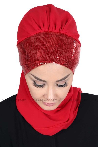 Olga - Hijab Pratique Rouge & Rouge