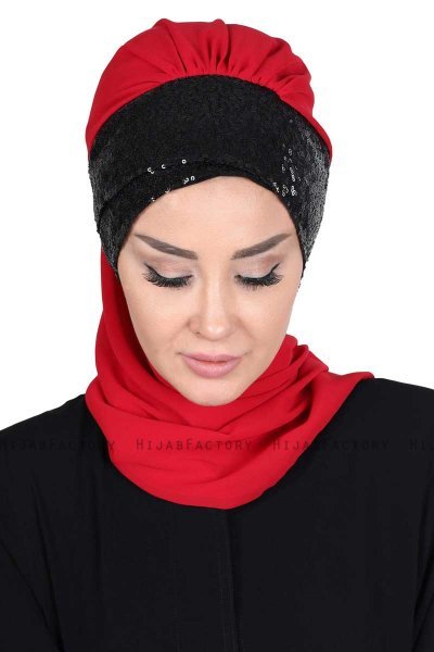 Olga - Hijab Pratique Rouge & Noir