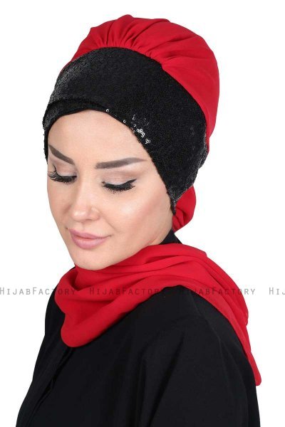 Olga - Hijab Pratique Rouge & Noir