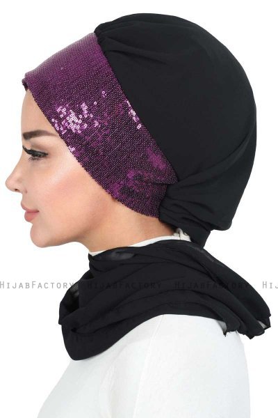 Olga - Hijab Pratique Noir & Fuchsia