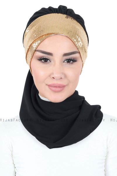 Olga - Hijab Pratique Noir & Gold