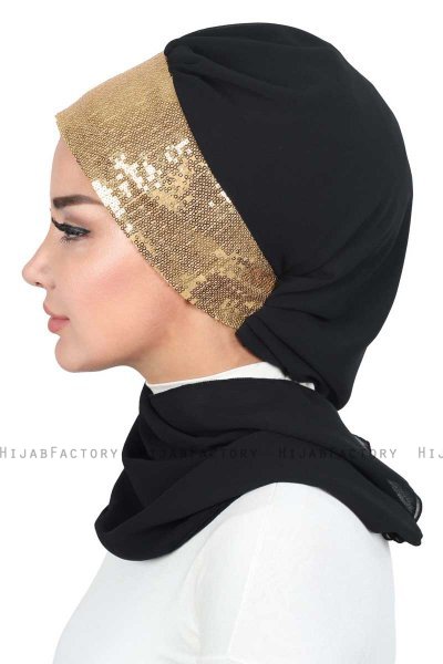 Olga - Hijab Pratique Noir & Gold