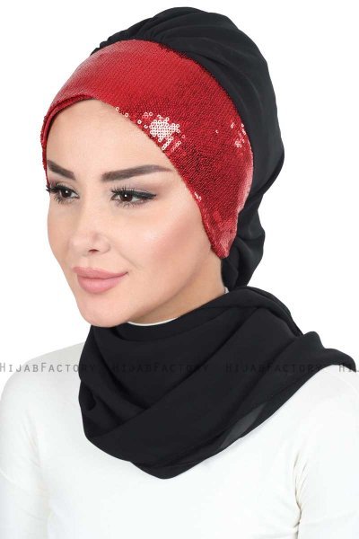 Olga - Hijab Pratique Noir & Rouge