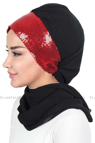 Olga - Hijab Pratique Noir & Rouge
