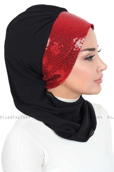 Olga - Hijab Pratique Noir & Rouge