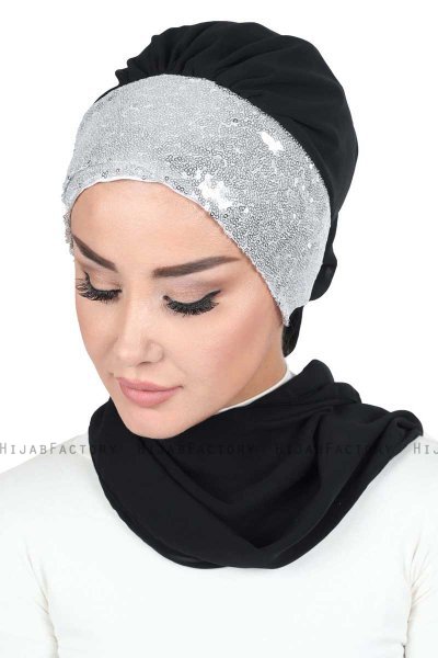 Olga - Hijab Pratique Noir & Argent
