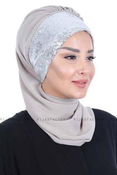 Olga - Hijab Pratique Taupe & Argent