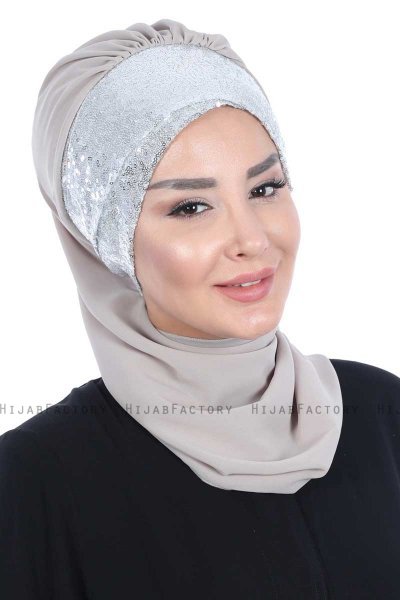 Olga - Hijab Pratique Taupe & Argent