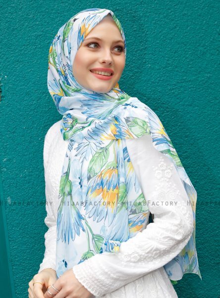 Pariza - Hijab Feuille à Motifs Bleu