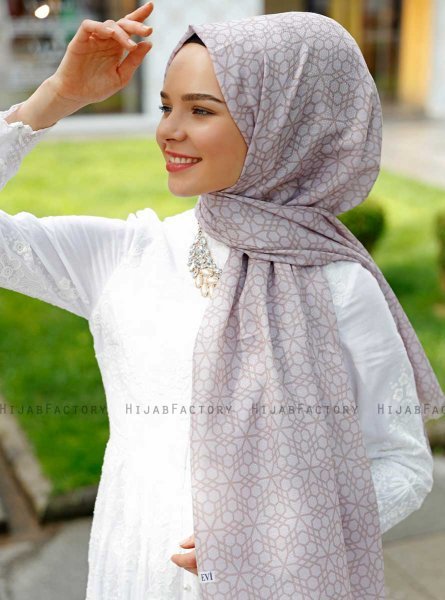 Pareesa - Hijab à Motifs Taupe - Sal Evi