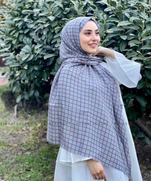 Qiana - Hijab A Motifs En Coton Gris