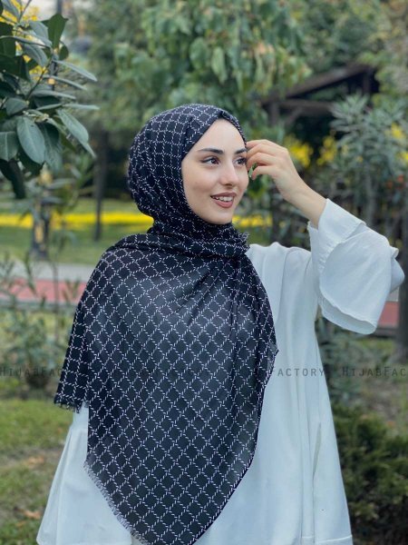 Qiana - Hijab A Motifs En Coton Noir
