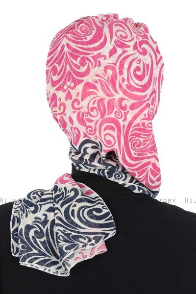 Regina - Turban Instant Chiffon Bleu Marin & Fuchsia