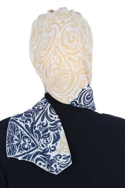 Regina - Turban Instant Chiffon Bleu Marin & Jaune