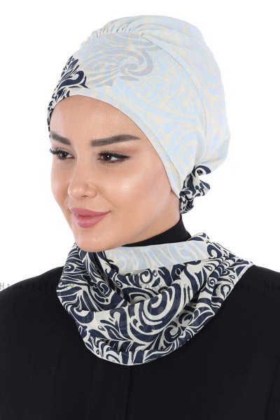 Regina - Turban Instant Chiffon Bleu Marin & Bleu Clair