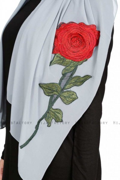 Sevda Grå Blommig Chiffon Hijab Sehr-i Sal 400107e