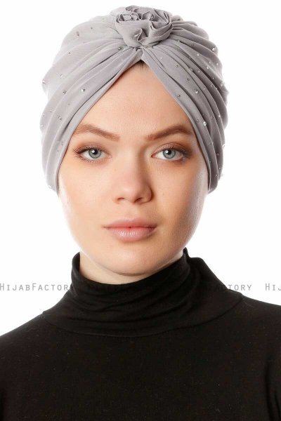 Shereen - Turban Crepe Chiffon Gris Clair - Sehr-i Sal