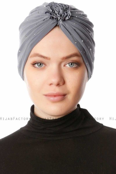 Shereen - Turban Crepe Chiffon Gris Foncé - Sehr-i Sal