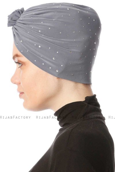 Shereen - Turban Crepe Chiffon Gris Foncé - Sehr-i Sal