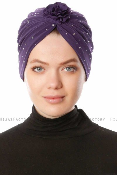 Shereen - Turban Crepe Chiffon Violet Foncé - Sehr-i Sal