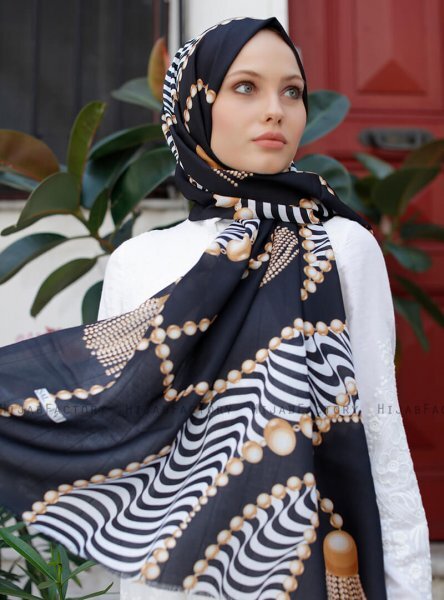 Yumna - Hijab à Motifs Bleu Marin Foncé