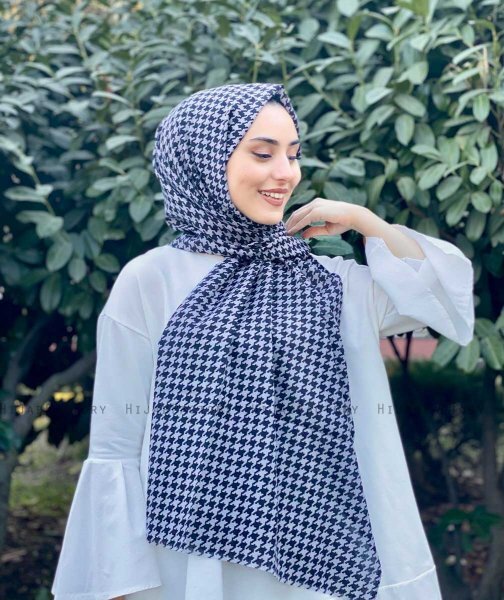 Soheila - Hijab En Coton à Motif Noir & Gris