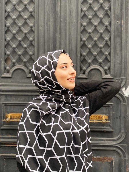 Sora - Hijab A Motifs En Coton Noir - Mirach