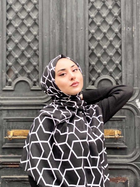 Sora - Hijab A Motifs En Coton Noir - Mirach