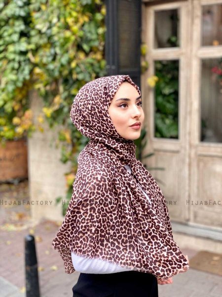 Suha - Hijab En Coton à Motif Léopard Marron