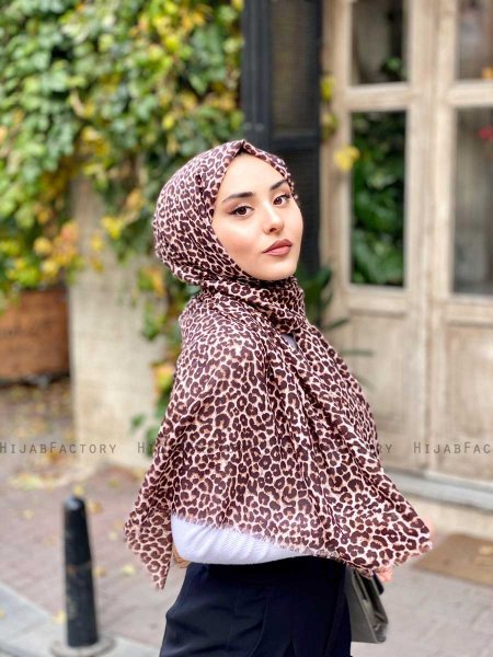 Suha - Hijab En Coton à Motif Léopard Marron