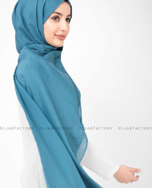 Teal Real - Denim Bomull Voile Hijab Sjal InEssence Ayisah 5TA56c